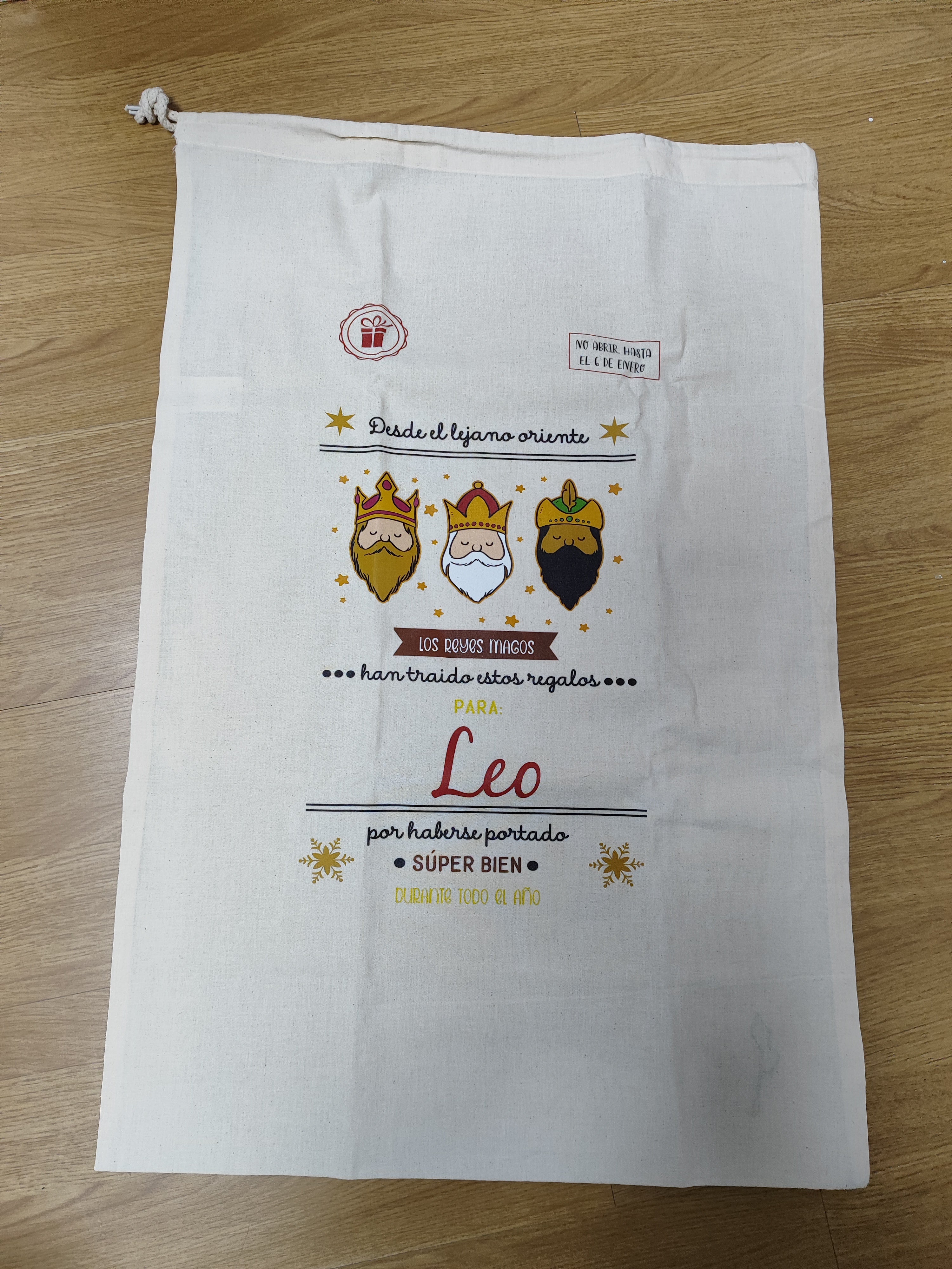 Saco Reyes Magos XL con Nombre Leo en perfecto Estado