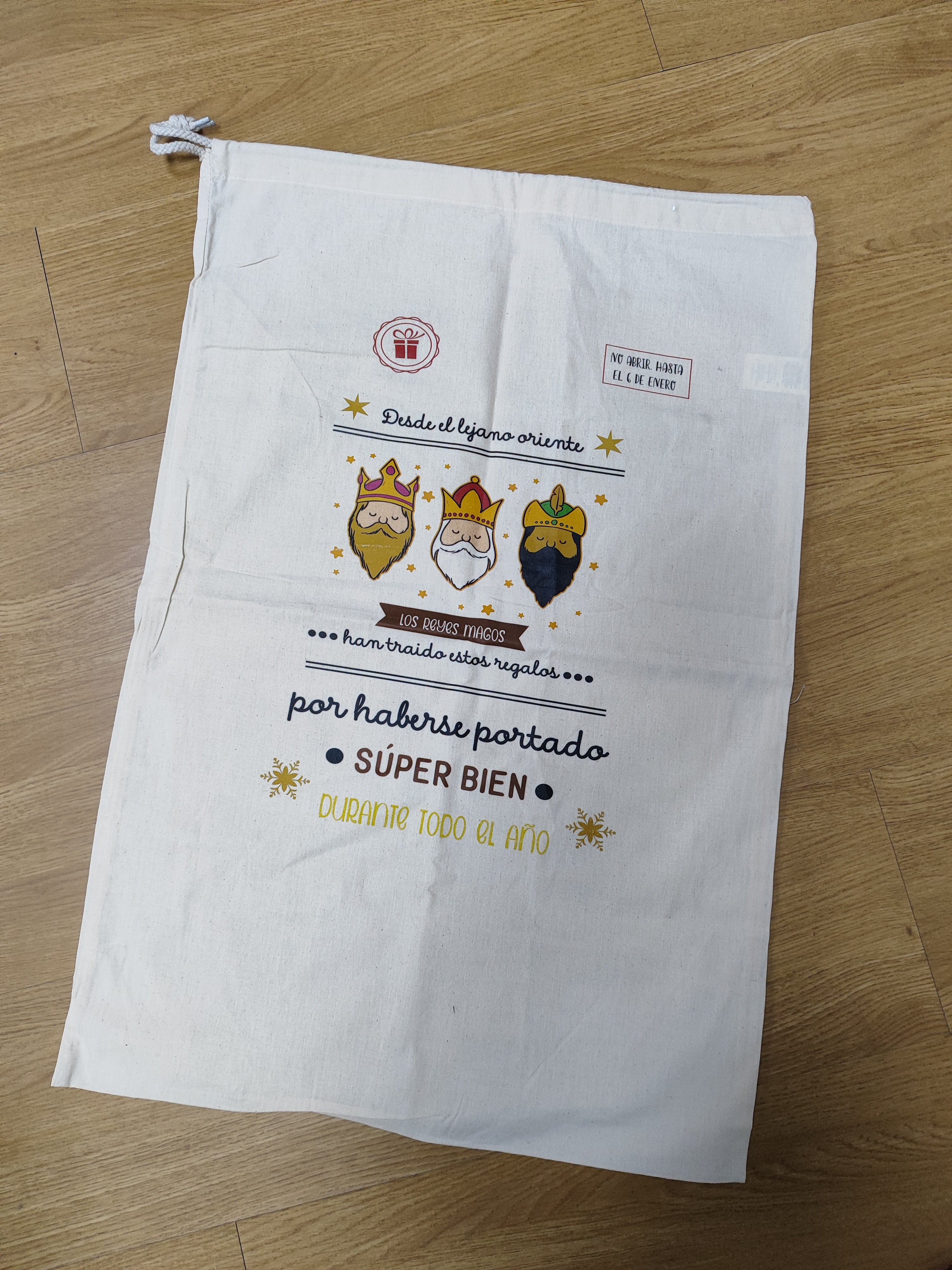 Saco Reyes Magos xl con pequeño defecto de Impresión, rallita azul lateral