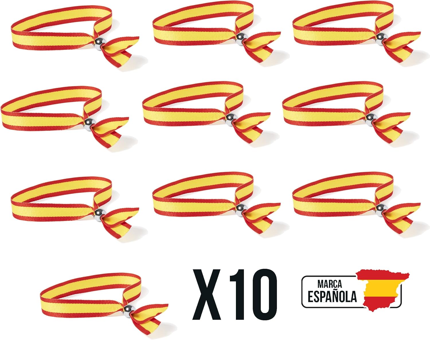 Pack de 10 Pulseras de España, cintas de España adaptables para niños y adultos