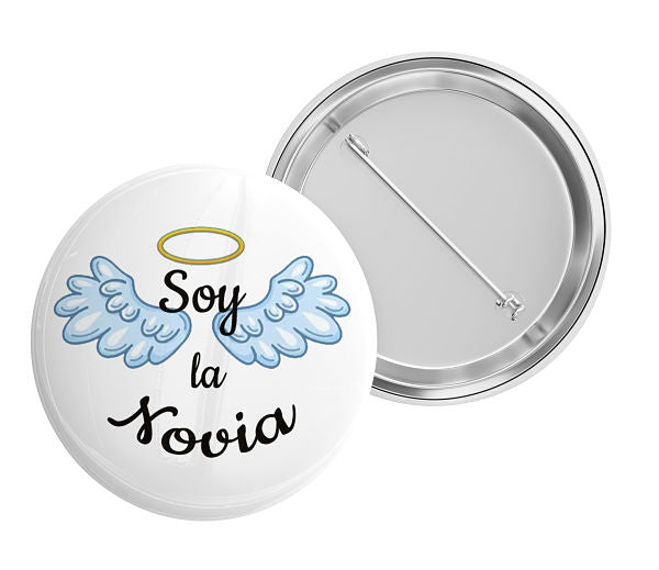 A mockup of a badge cut out on white background