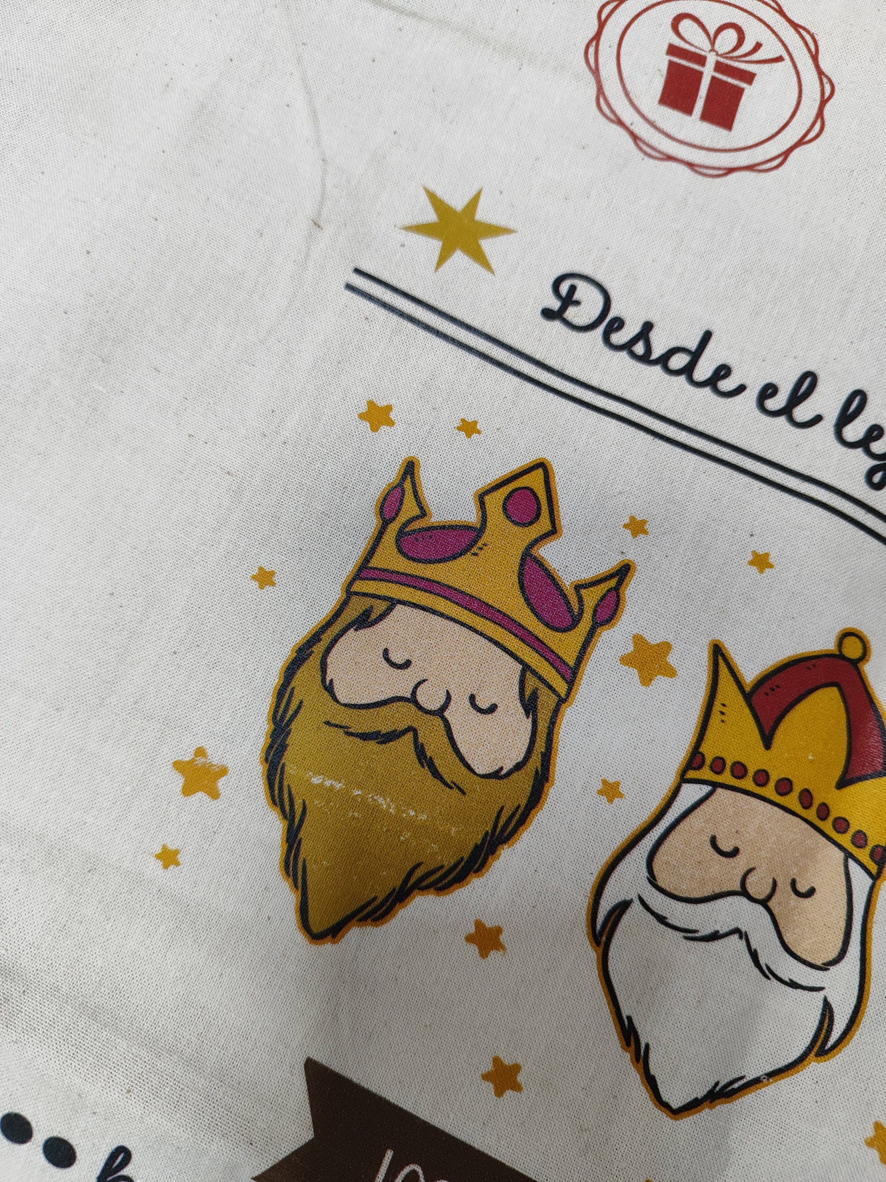 Saco Reyes Magos xl con pequeño defecto de Impresión, rallita azul lateral